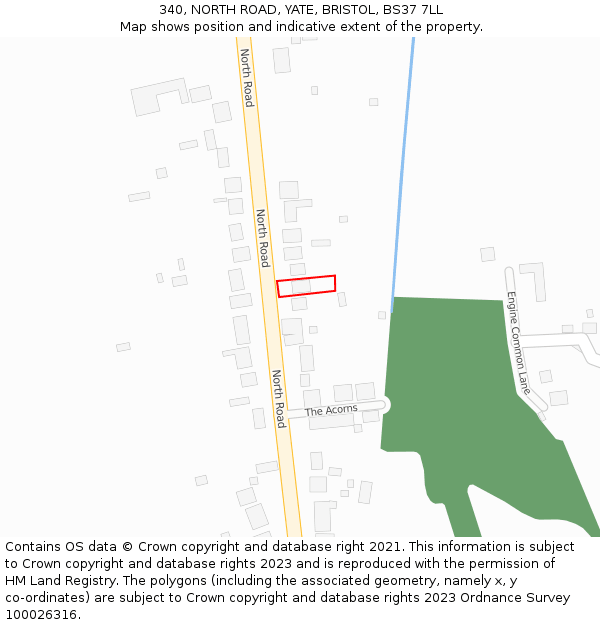 340, NORTH ROAD, YATE, BRISTOL, BS37 7LL: Location map and indicative extent of plot