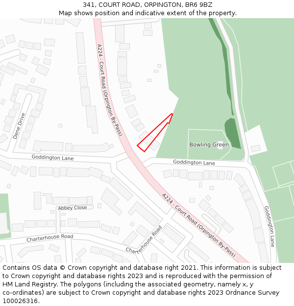 341, COURT ROAD, ORPINGTON, BR6 9BZ: Location map and indicative extent of plot