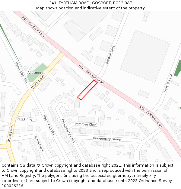 341, FAREHAM ROAD, GOSPORT, PO13 0AB: Location map and indicative extent of plot