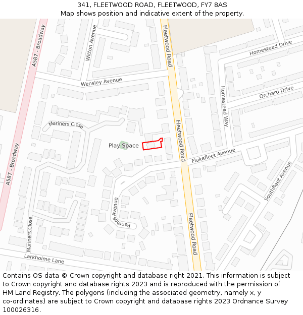 341, FLEETWOOD ROAD, FLEETWOOD, FY7 8AS: Location map and indicative extent of plot