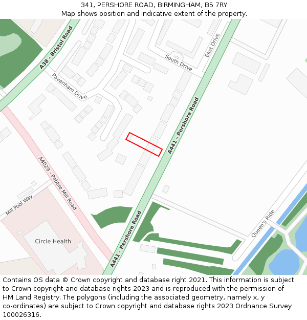 341, PERSHORE ROAD, BIRMINGHAM, B5 7RY: Location map and indicative extent of plot