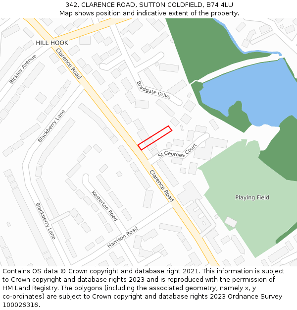 342, CLARENCE ROAD, SUTTON COLDFIELD, B74 4LU: Location map and indicative extent of plot