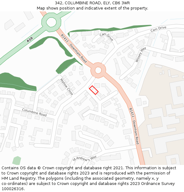 342, COLUMBINE ROAD, ELY, CB6 3WR: Location map and indicative extent of plot