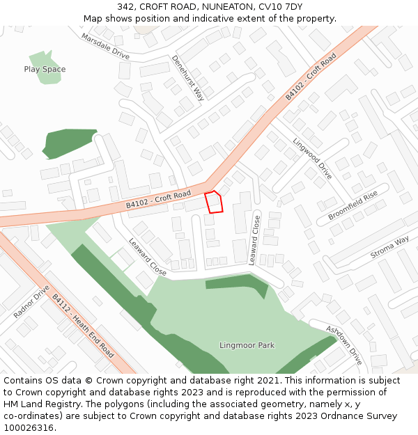 342, CROFT ROAD, NUNEATON, CV10 7DY: Location map and indicative extent of plot