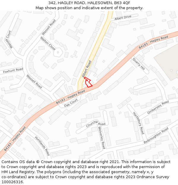 342, HAGLEY ROAD, HALESOWEN, B63 4QF: Location map and indicative extent of plot