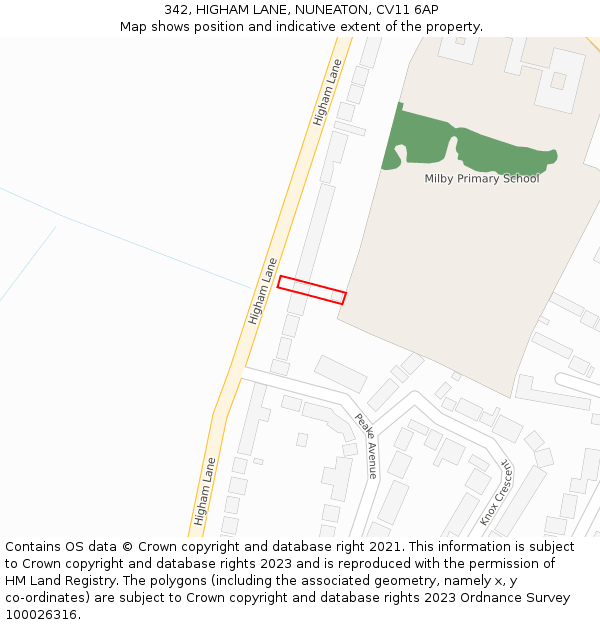 342, HIGHAM LANE, NUNEATON, CV11 6AP: Location map and indicative extent of plot