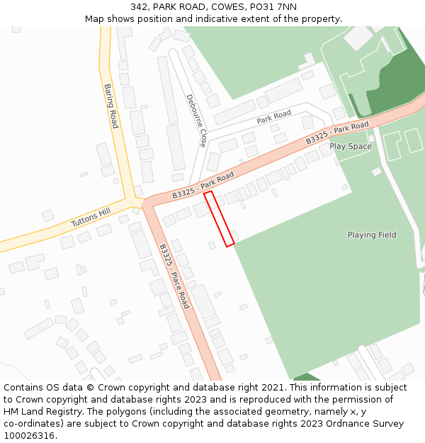 342, PARK ROAD, COWES, PO31 7NN: Location map and indicative extent of plot