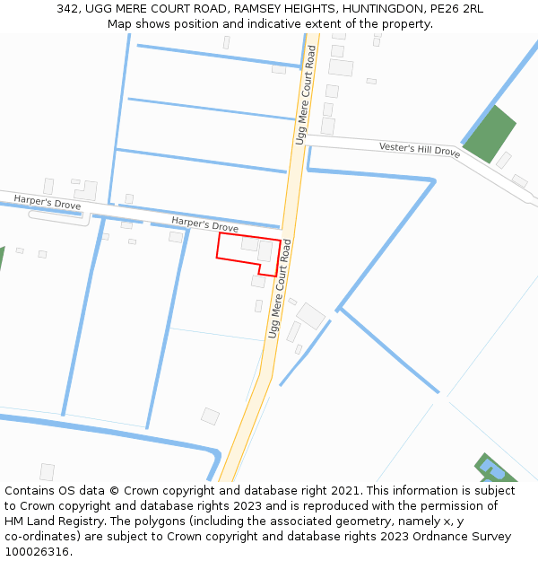 342, UGG MERE COURT ROAD, RAMSEY HEIGHTS, HUNTINGDON, PE26 2RL: Location map and indicative extent of plot