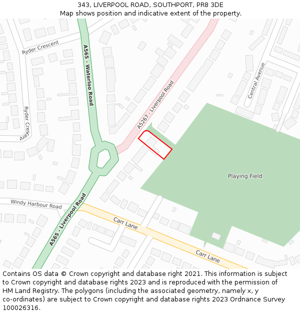 343, LIVERPOOL ROAD, SOUTHPORT, PR8 3DE: Location map and indicative extent of plot