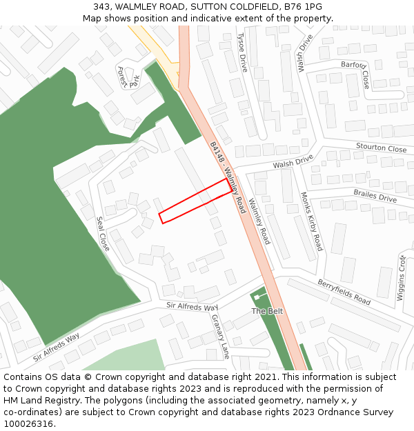 343, WALMLEY ROAD, SUTTON COLDFIELD, B76 1PG: Location map and indicative extent of plot