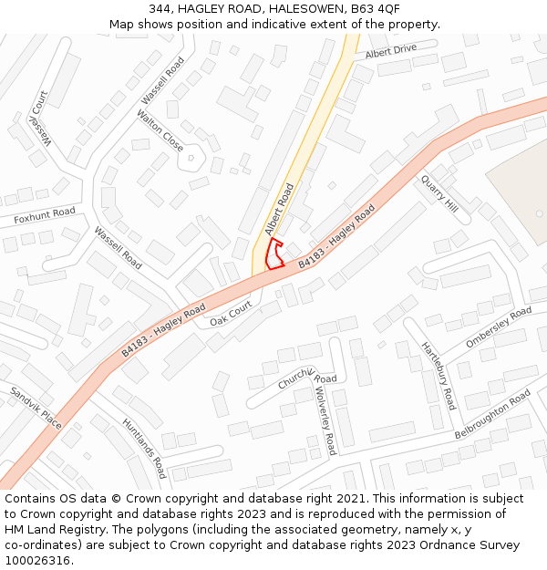 344, HAGLEY ROAD, HALESOWEN, B63 4QF: Location map and indicative extent of plot