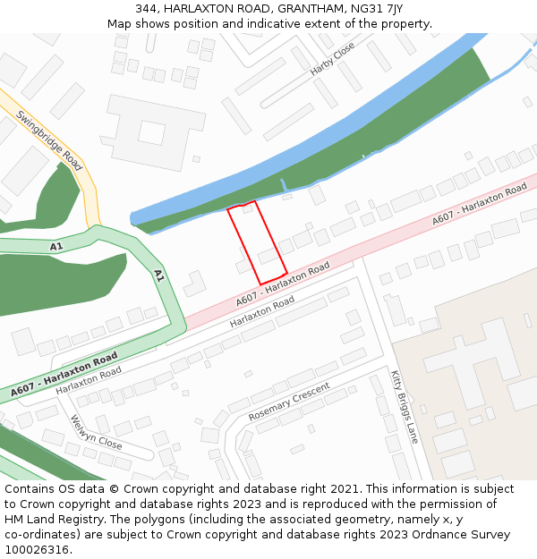 344, HARLAXTON ROAD, GRANTHAM, NG31 7JY: Location map and indicative extent of plot