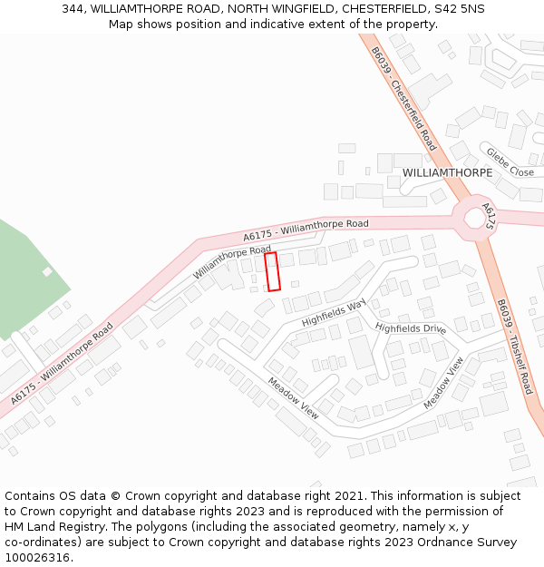 344, WILLIAMTHORPE ROAD, NORTH WINGFIELD, CHESTERFIELD, S42 5NS: Location map and indicative extent of plot