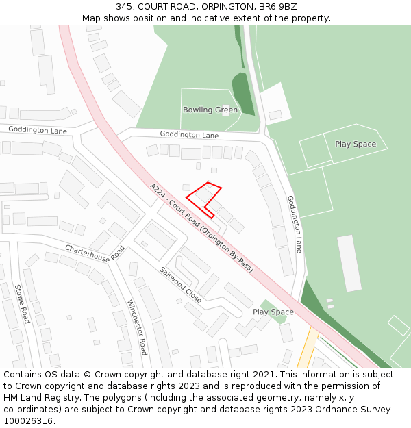 345, COURT ROAD, ORPINGTON, BR6 9BZ: Location map and indicative extent of plot