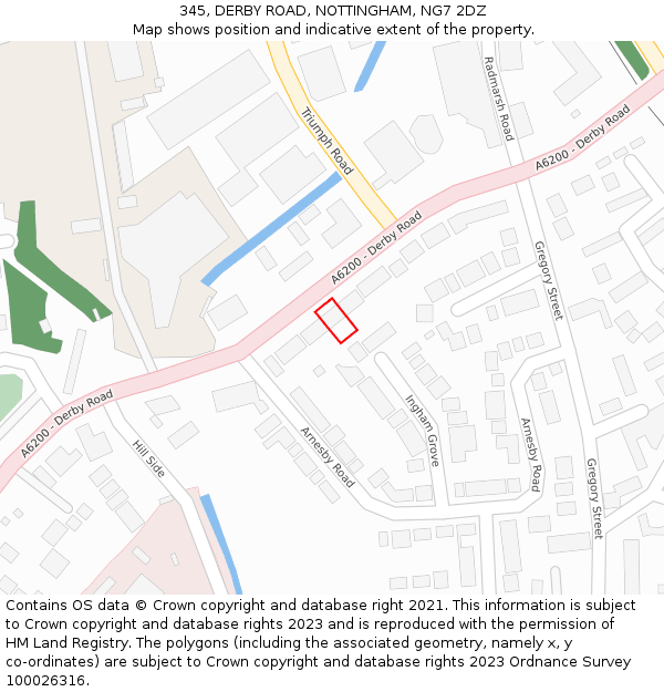 345, DERBY ROAD, NOTTINGHAM, NG7 2DZ: Location map and indicative extent of plot