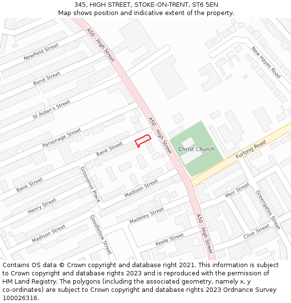 345, HIGH STREET, STOKE-ON-TRENT, ST6 5EN: Location map and indicative extent of plot
