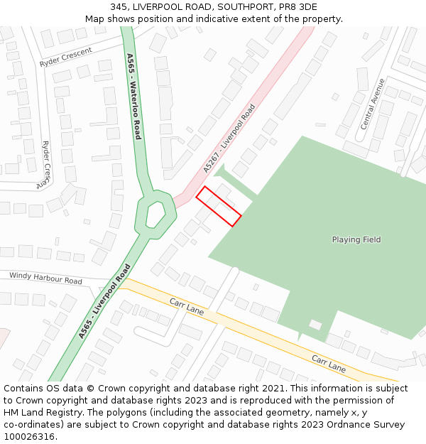 345, LIVERPOOL ROAD, SOUTHPORT, PR8 3DE: Location map and indicative extent of plot