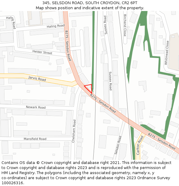 345, SELSDON ROAD, SOUTH CROYDON, CR2 6PT: Location map and indicative extent of plot