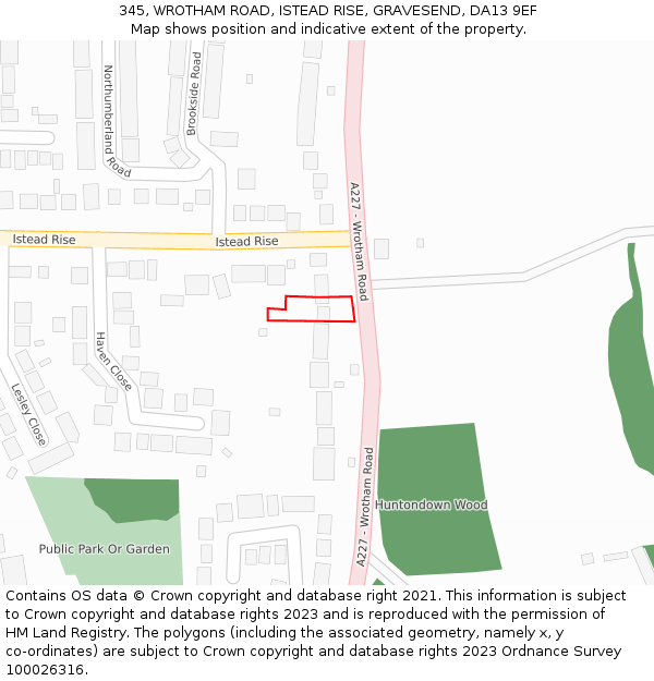 345, WROTHAM ROAD, ISTEAD RISE, GRAVESEND, DA13 9EF: Location map and indicative extent of plot