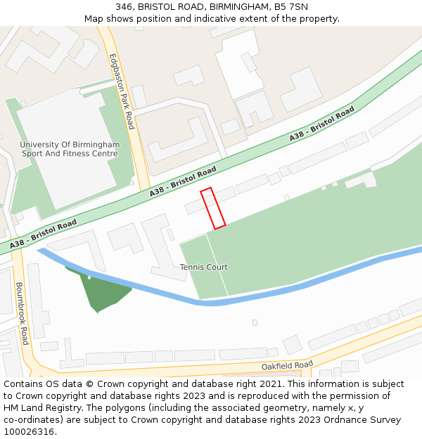 346, BRISTOL ROAD, BIRMINGHAM, B5 7SN: Location map and indicative extent of plot