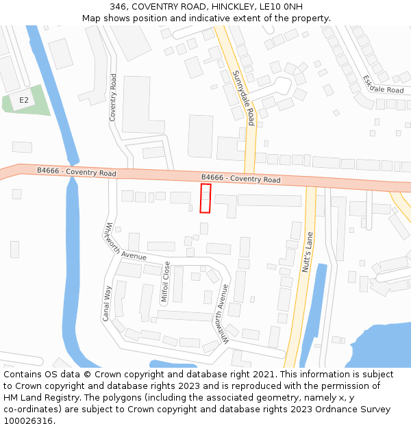 346, COVENTRY ROAD, HINCKLEY, LE10 0NH: Location map and indicative extent of plot