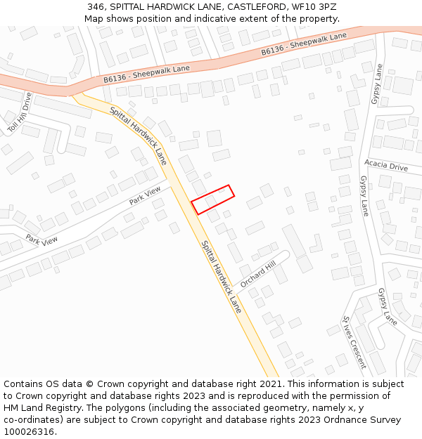 346, SPITTAL HARDWICK LANE, CASTLEFORD, WF10 3PZ: Location map and indicative extent of plot