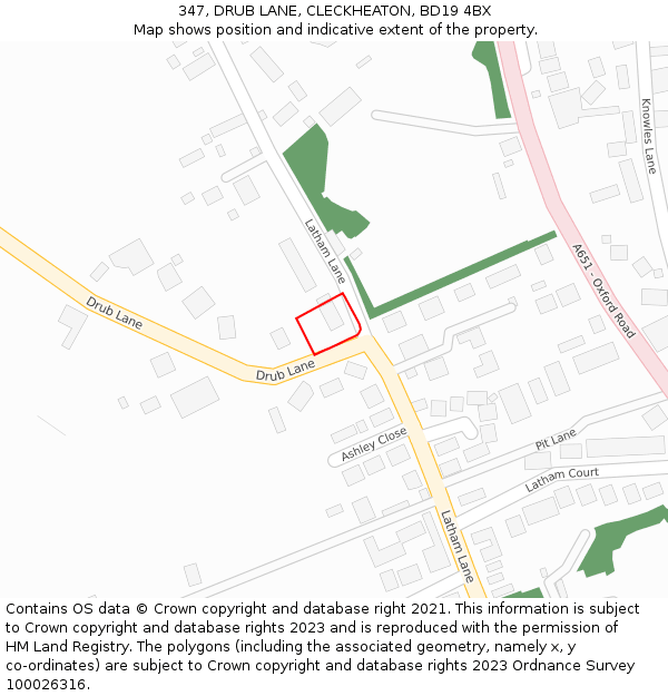 347, DRUB LANE, CLECKHEATON, BD19 4BX: Location map and indicative extent of plot