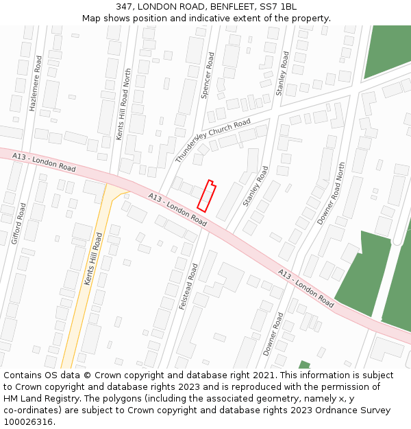 347, LONDON ROAD, BENFLEET, SS7 1BL: Location map and indicative extent of plot