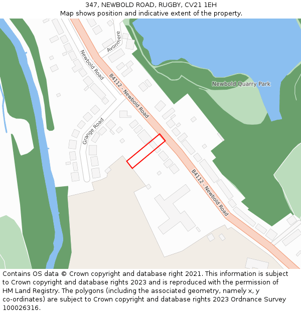 347, NEWBOLD ROAD, RUGBY, CV21 1EH: Location map and indicative extent of plot