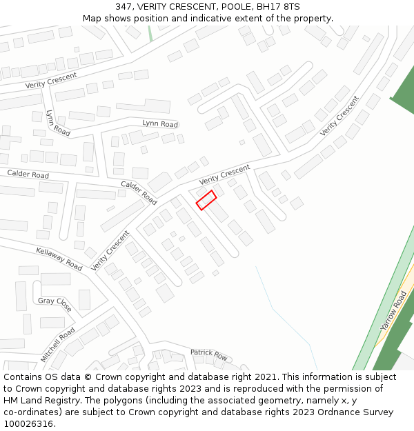 347, VERITY CRESCENT, POOLE, BH17 8TS: Location map and indicative extent of plot