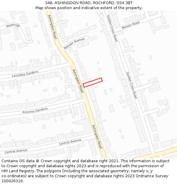 348, ASHINGDON ROAD, ROCHFORD, SS4 3BT: Location map and indicative extent of plot