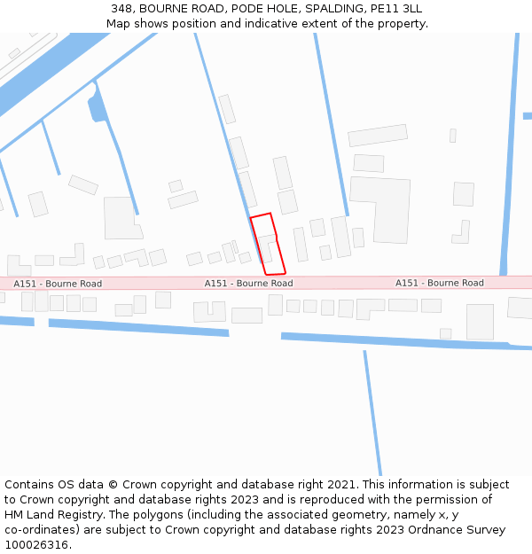 348, BOURNE ROAD, PODE HOLE, SPALDING, PE11 3LL: Location map and indicative extent of plot