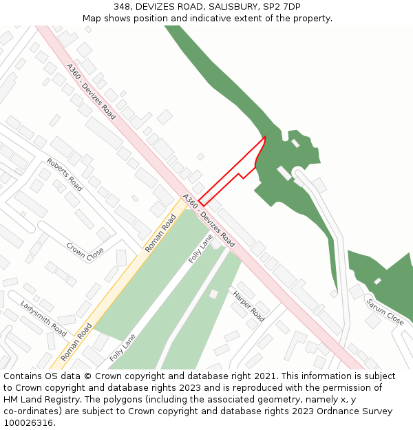 348, DEVIZES ROAD, SALISBURY, SP2 7DP: Location map and indicative extent of plot