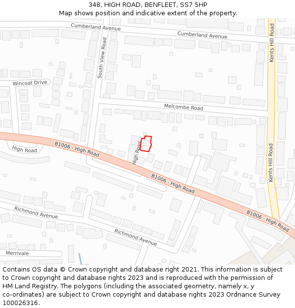 348, HIGH ROAD, BENFLEET, SS7 5HP: Location map and indicative extent of plot