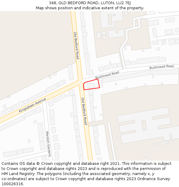 348, OLD BEDFORD ROAD, LUTON, LU2 7EJ: Location map and indicative extent of plot