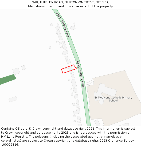 348, TUTBURY ROAD, BURTON-ON-TRENT, DE13 0AJ: Location map and indicative extent of plot
