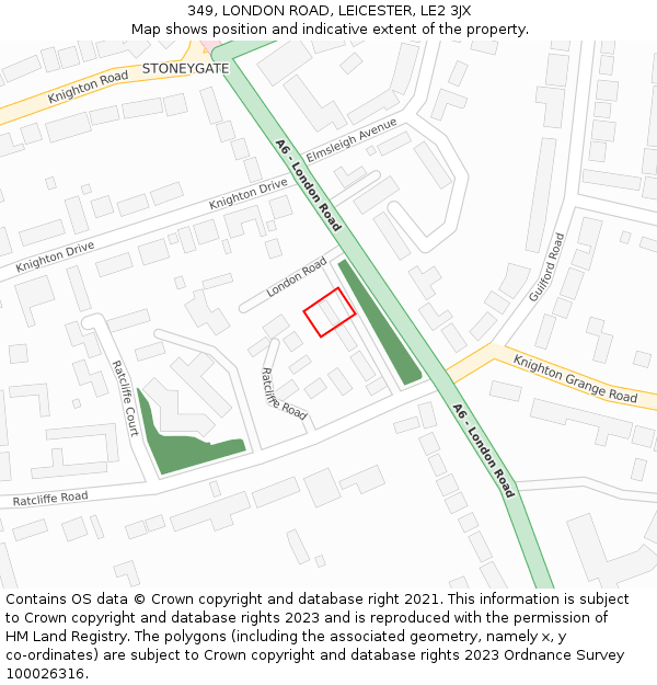 349, LONDON ROAD, LEICESTER, LE2 3JX: Location map and indicative extent of plot