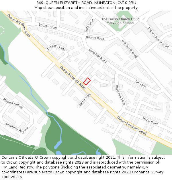 349, QUEEN ELIZABETH ROAD, NUNEATON, CV10 9BU: Location map and indicative extent of plot