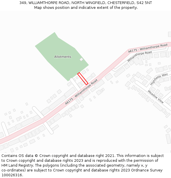 349, WILLIAMTHORPE ROAD, NORTH WINGFIELD, CHESTERFIELD, S42 5NT: Location map and indicative extent of plot
