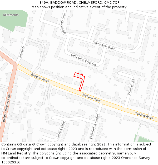 349A, BADDOW ROAD, CHELMSFORD, CM2 7QF: Location map and indicative extent of plot