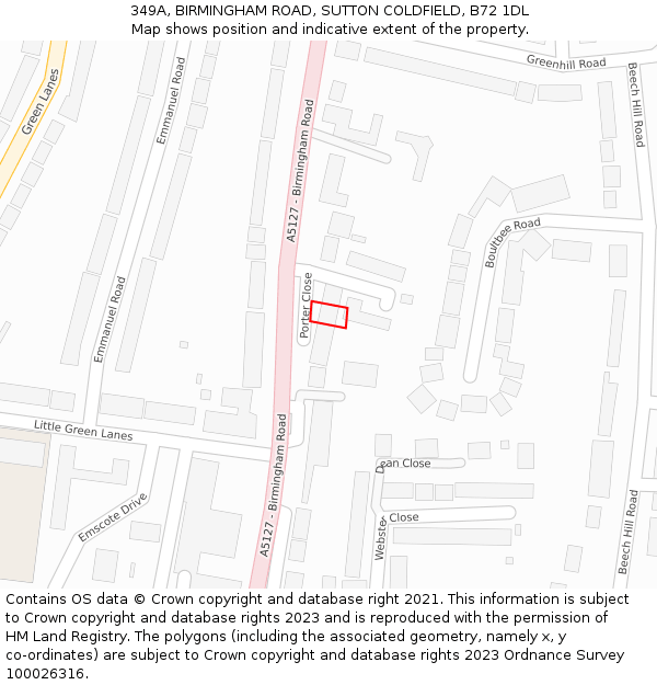 349A, BIRMINGHAM ROAD, SUTTON COLDFIELD, B72 1DL: Location map and indicative extent of plot