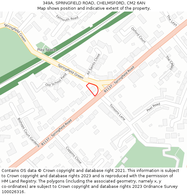 349A, SPRINGFIELD ROAD, CHELMSFORD, CM2 6AN: Location map and indicative extent of plot