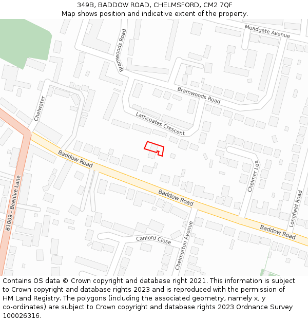 349B, BADDOW ROAD, CHELMSFORD, CM2 7QF: Location map and indicative extent of plot