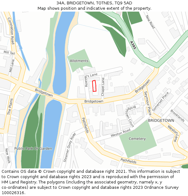 34A, BRIDGETOWN, TOTNES, TQ9 5AD: Location map and indicative extent of plot