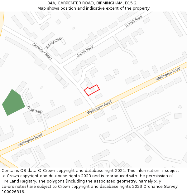 34A, CARPENTER ROAD, BIRMINGHAM, B15 2JH: Location map and indicative extent of plot