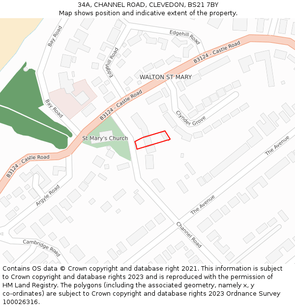 34A, CHANNEL ROAD, CLEVEDON, BS21 7BY: Location map and indicative extent of plot