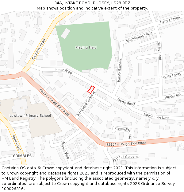 34A, INTAKE ROAD, PUDSEY, LS28 9BZ: Location map and indicative extent of plot