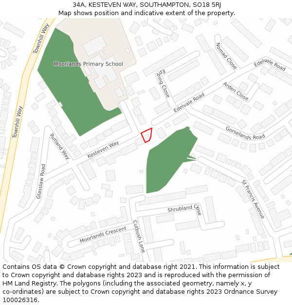 34A, KESTEVEN WAY, SOUTHAMPTON, SO18 5RJ: Location map and indicative extent of plot