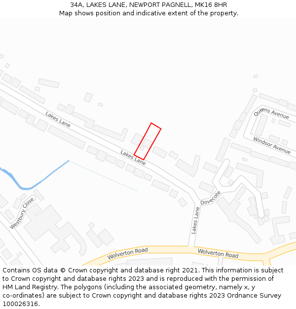 34A, LAKES LANE, NEWPORT PAGNELL, MK16 8HR: Location map and indicative extent of plot