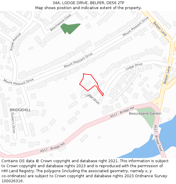 34A, LODGE DRIVE, BELPER, DE56 2TP: Location map and indicative extent of plot